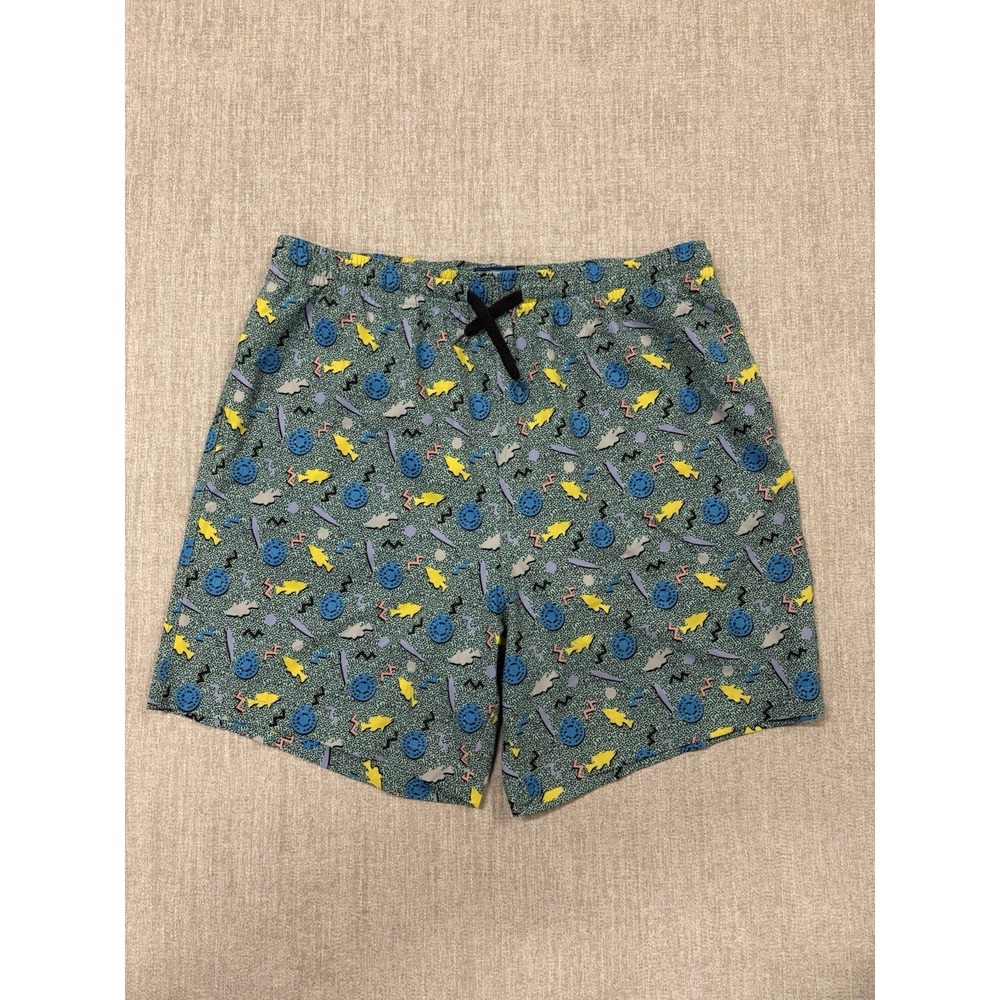 Burlebo Swim Shorts Trunks Mens Large "Find Your Wild" Retro Print Green